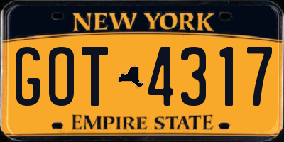 NY license plate GOT4317