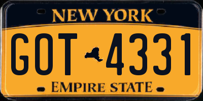 NY license plate GOT4331