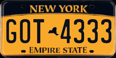 NY license plate GOT4333
