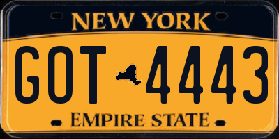 NY license plate GOT4443