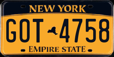NY license plate GOT4758