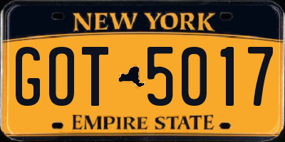 NY license plate GOT5017