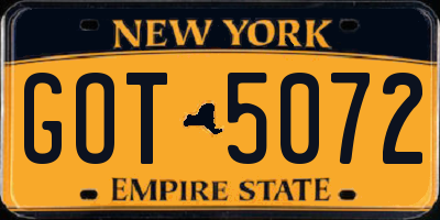 NY license plate GOT5072