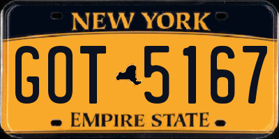 NY license plate GOT5167