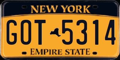 NY license plate GOT5314