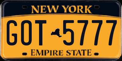 NY license plate GOT5777