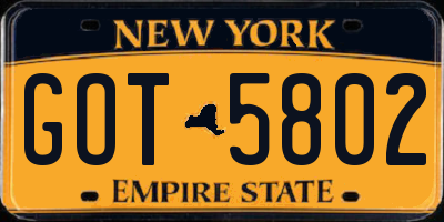 NY license plate GOT5802