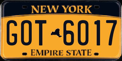 NY license plate GOT6017