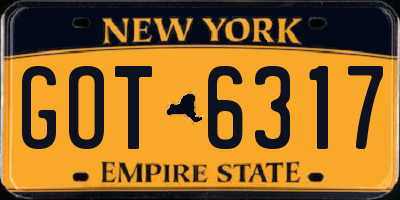 NY license plate GOT6317