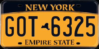 NY license plate GOT6325