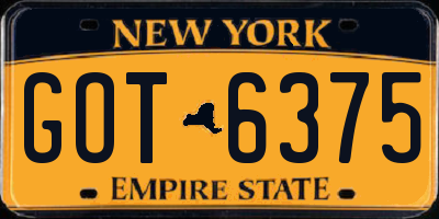NY license plate GOT6375