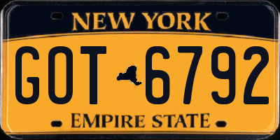 NY license plate GOT6792