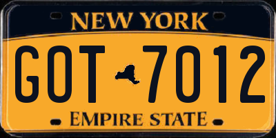 NY license plate GOT7012