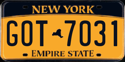 NY license plate GOT7031