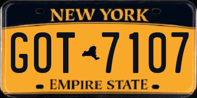 NY license plate GOT7107