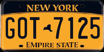 NY license plate GOT7125