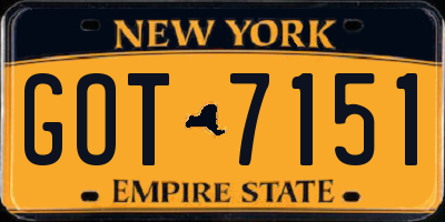 NY license plate GOT7151