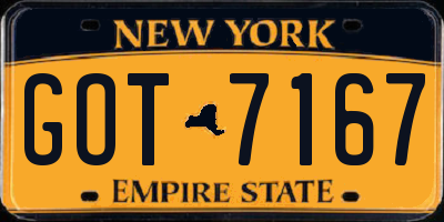 NY license plate GOT7167