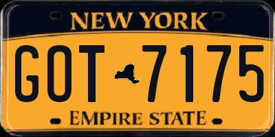 NY license plate GOT7175