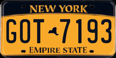 NY license plate GOT7193