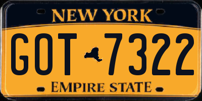 NY license plate GOT7322