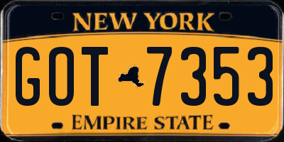 NY license plate GOT7353