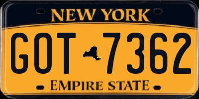 NY license plate GOT7362