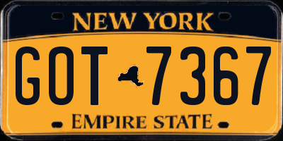 NY license plate GOT7367