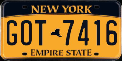 NY license plate GOT7416