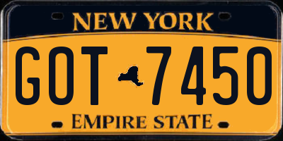 NY license plate GOT7450