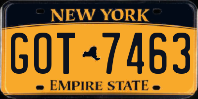 NY license plate GOT7463