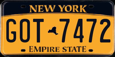 NY license plate GOT7472