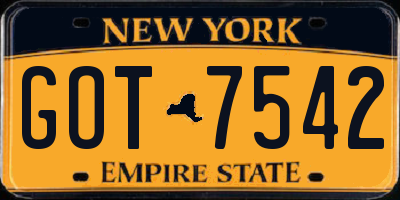 NY license plate GOT7542