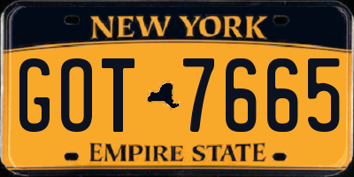 NY license plate GOT7665
