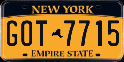 NY license plate GOT7715