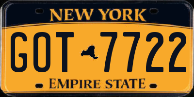 NY license plate GOT7722