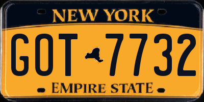 NY license plate GOT7732