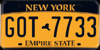 NY license plate GOT7733