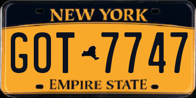 NY license plate GOT7747