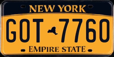 NY license plate GOT7760