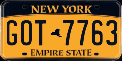 NY license plate GOT7763