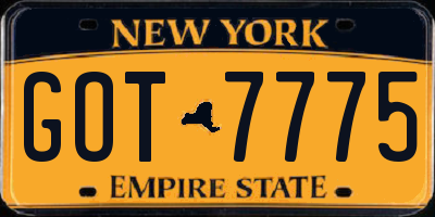 NY license plate GOT7775
