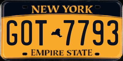 NY license plate GOT7793