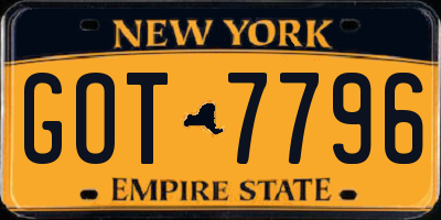 NY license plate GOT7796
