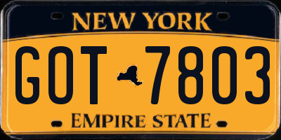 NY license plate GOT7803