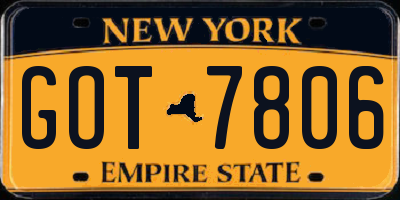 NY license plate GOT7806