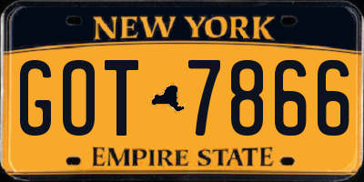 NY license plate GOT7866