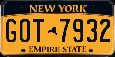 NY license plate GOT7932