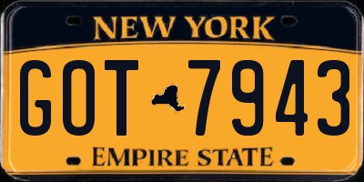 NY license plate GOT7943