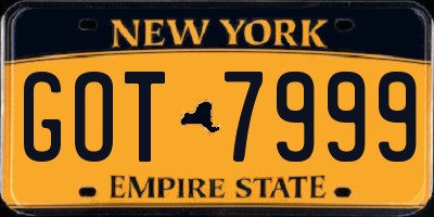 NY license plate GOT7999